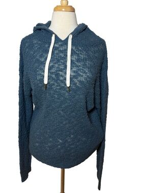 Cozy Dark Teal Hooded Knit Pullover for Women by Natural Reflections-Size XL